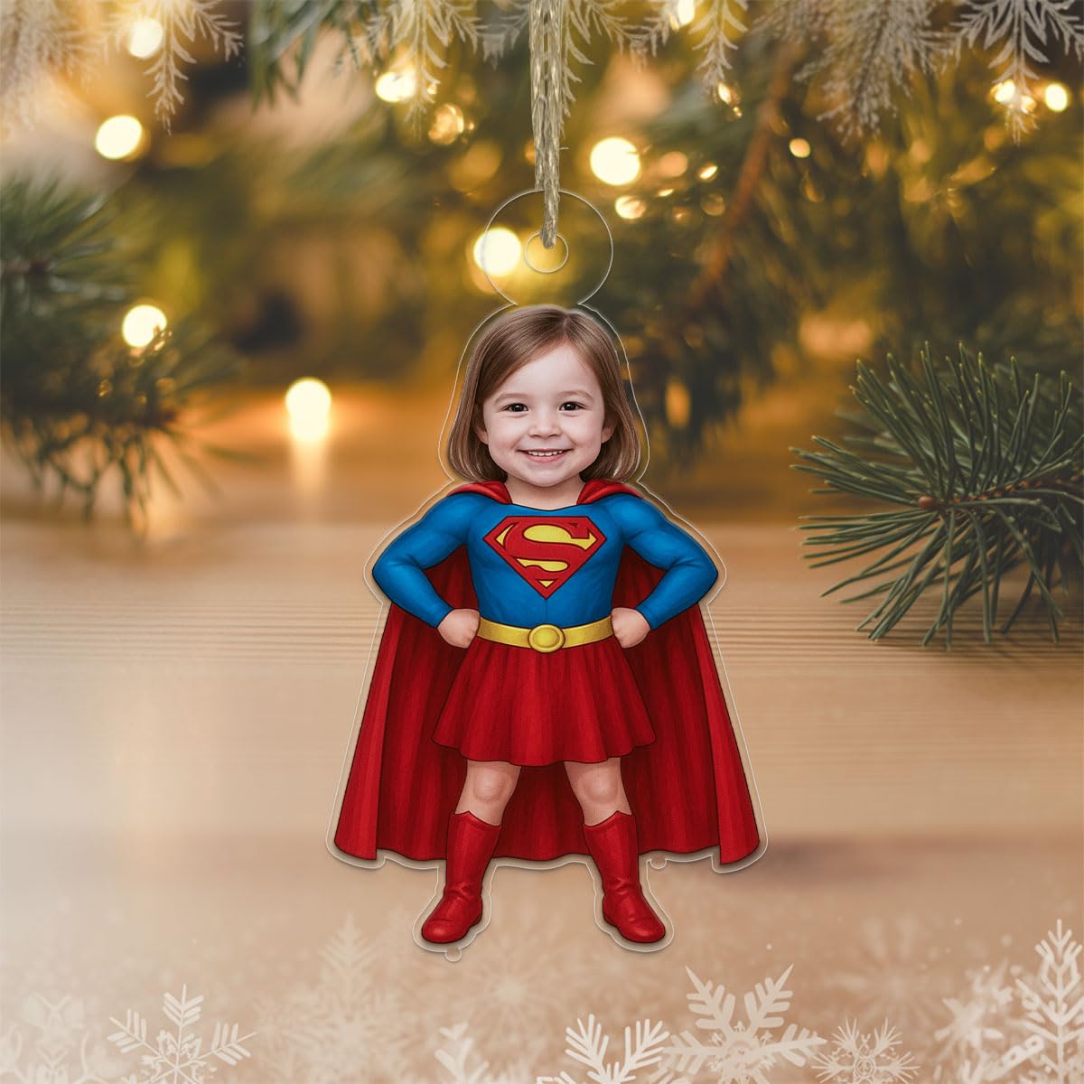 Custom Photo Baby Girl Superman Ornament, Personalized Superhero Christmas Ornament, Baby’s First Christmas Gift Acrylic Ornament – Personalized Christmas Tree Decoration, Custom