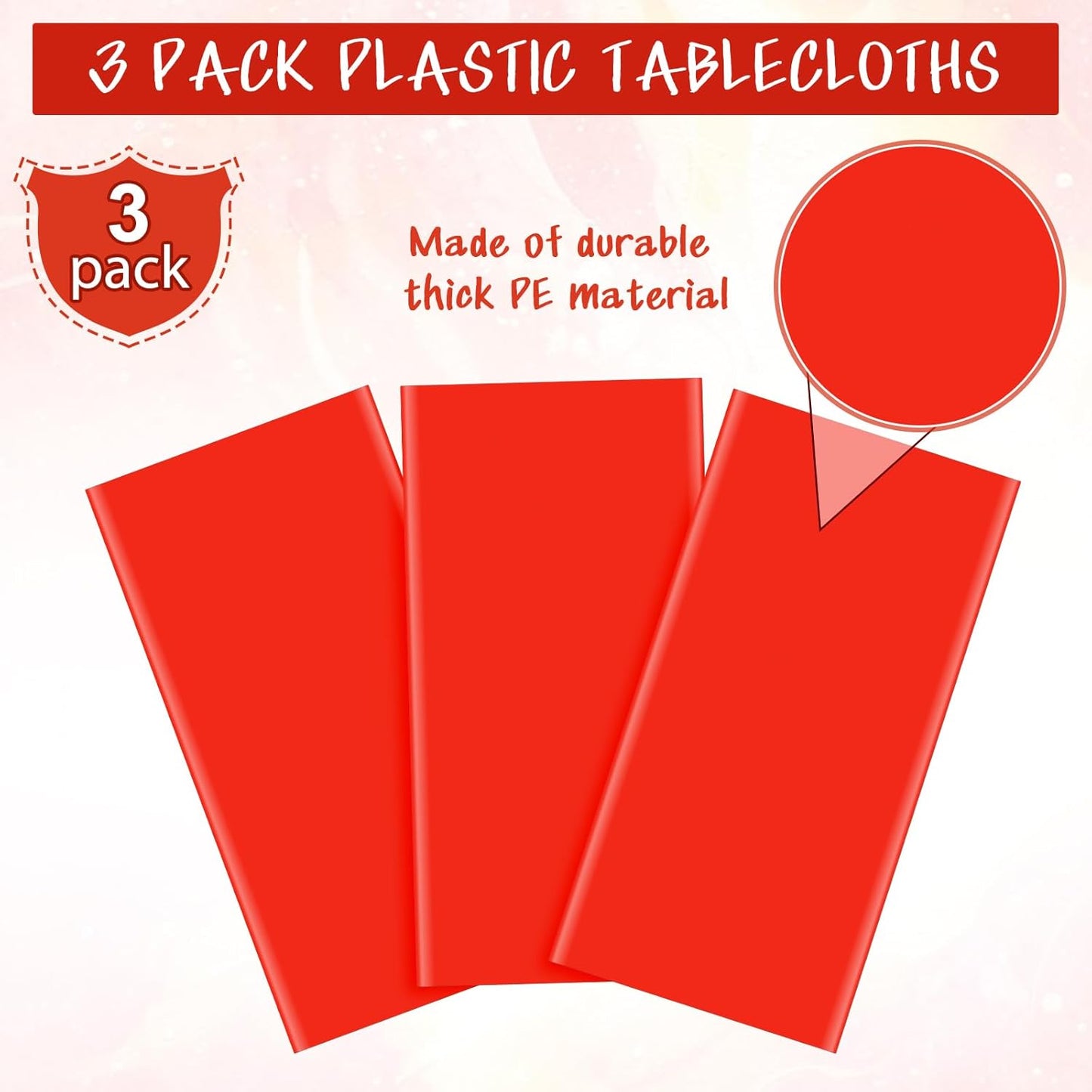 3Pcs Red Rectangle Tablecloths,Disposable Plastic Tablecloth,Waterproof Red Table Cover for Graduation Birthdays Weddings Anniversary Party Decorations,54 x 108 Inch