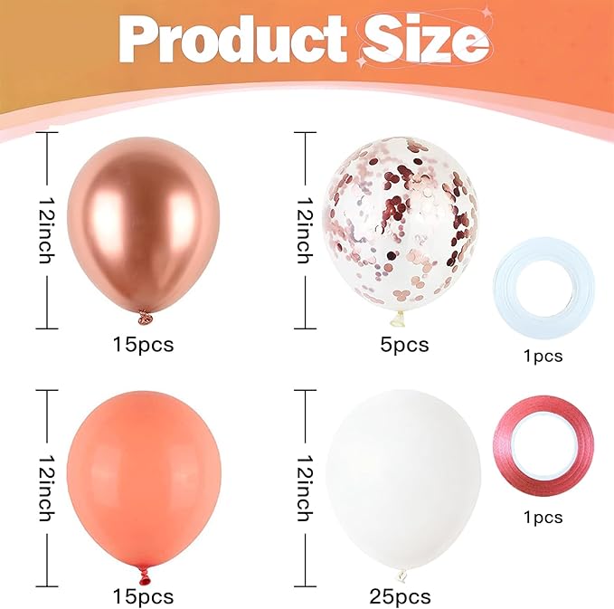 Rose Gold Balloons - 60PCS 12 Inch White Pearl,Rose Gold, Dark Red,Rose Gold Confetti Balloons for Wedding, Birthday, Baby Shower Party Decor