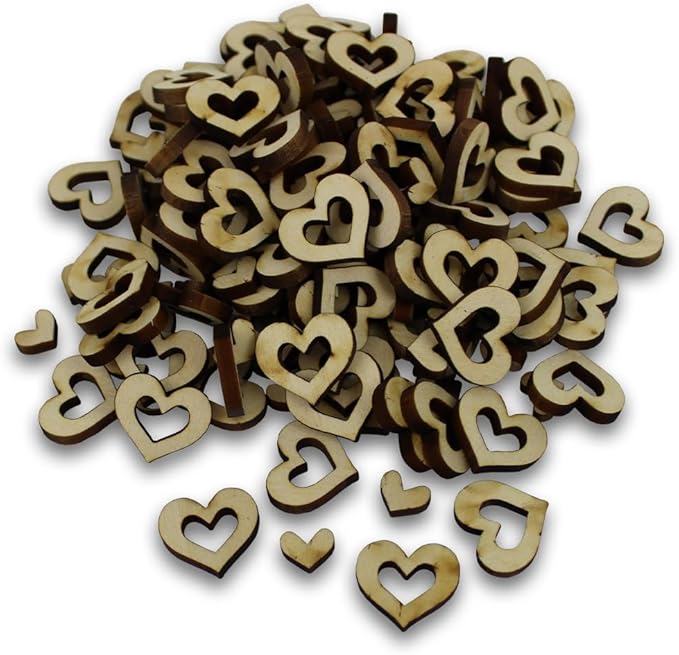Confetti - Engraved Wood - Rustic Wooden Wedding Decor Party Table Scatter Decorations (Heart Outline)