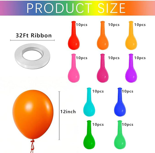 Assorted Color Balloons,100pcs Rainbow Latex Balloon Arch Kit 12 inch Pastel Balloons for Happy Birthday Party Supplies, Weddings, Baby Showers Decor, Fiesta Party Decorations