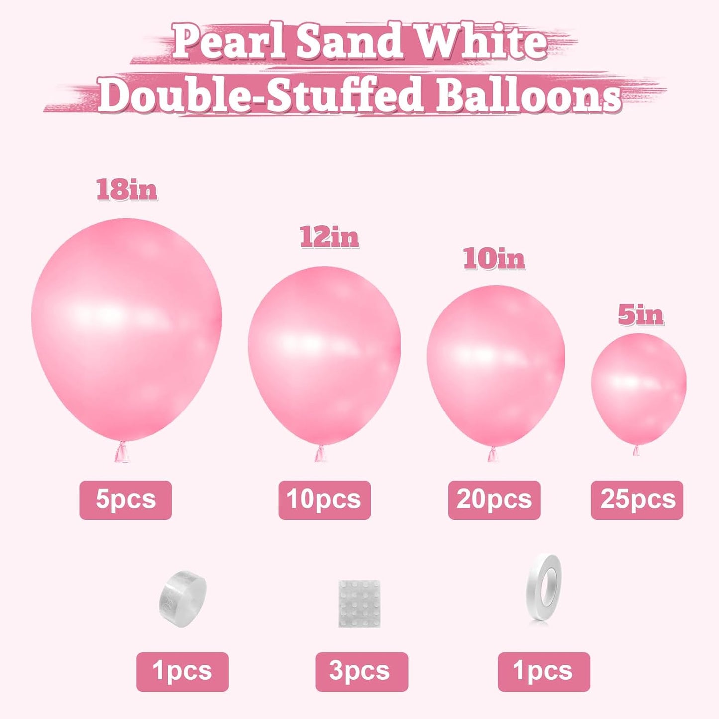 Pearl Pink Double-Stuffed Balloons Arch Garland Kit, 60 Pack 18/12/10/5 Inch Different Size Pearl Light Macarons Pink Balloons for Wedding Bridal Shower Anniversary Birthday Engagement Decor