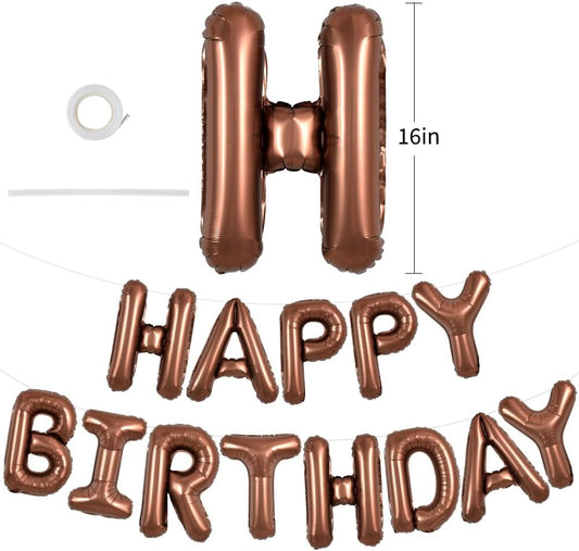 TONIFUL Chocolate Happy Birthday Balloons Banner 16 Inch Mylar Foil Letters Brown Birthday Sign Bunting Reusable for Girls Boys Kids & Adults for Thanksgiving Birthday Decorations and Party Supplies