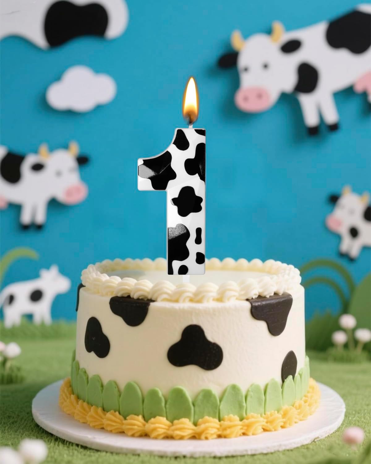 Number 1 Black Cow Birthday Candles，2.68 inch Metallic 3D Cow Birthday Candles, Cow Themed Cake Topper Decorations for Birthday Party Anniversary Celebration Supplies