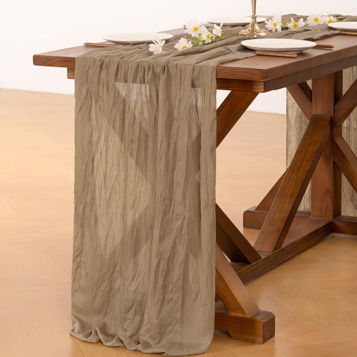 Socomi Nude Brown Cheesecloth Table Runner Fall Thanksgiving Boho Rustic Gauze 120 inch 10FT Cheese Cloth Runner for Wedding Party Baby Shower Birthday Home Decor Holiday Decorations
