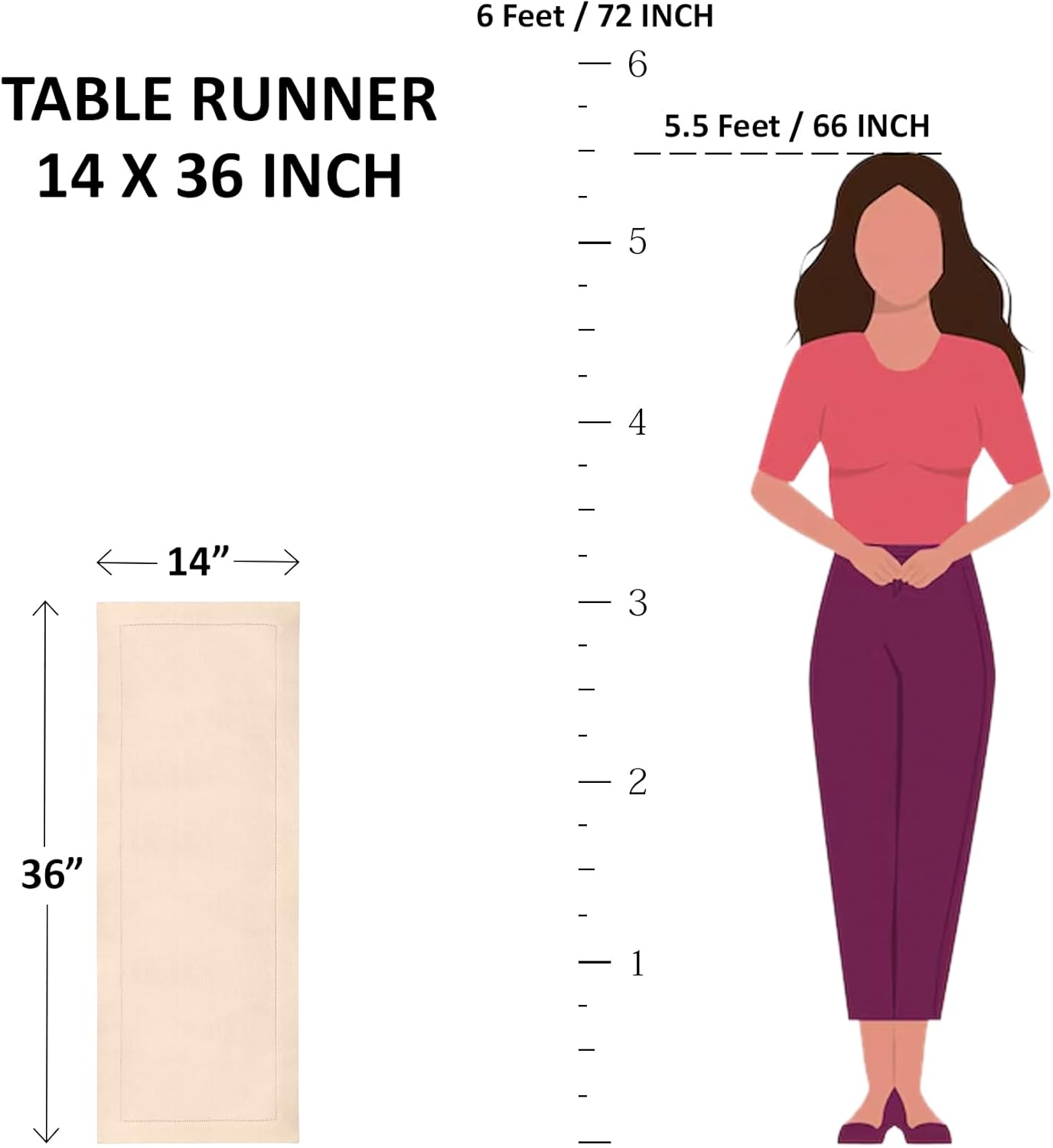 Solino Home Pink Table Runner 36 Inches - Cotton Linen Hemstitch Coffee Table Runner 14 x 36 Inch Ideal for Dresser Tables - Fall, Autumn, Halloween, Thanksgiving, Christmas