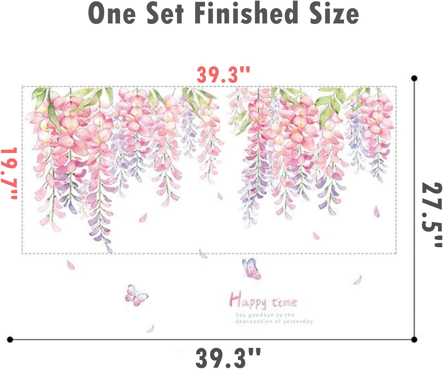 ROFARSO 6 Sheets Hanging Wisteria Flower Leaves Wall Stickers Removable PVC Wall Decals Peel and Stick Wall Art Decorations Decor for Bedroom Living Room Murals (3 Sets)