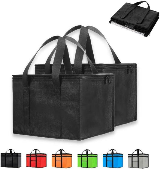 Small Insulated Cooler Bag and Food Warmer for Delivery & Grocery Shopping with Zippered Top, Black (1 Pack)