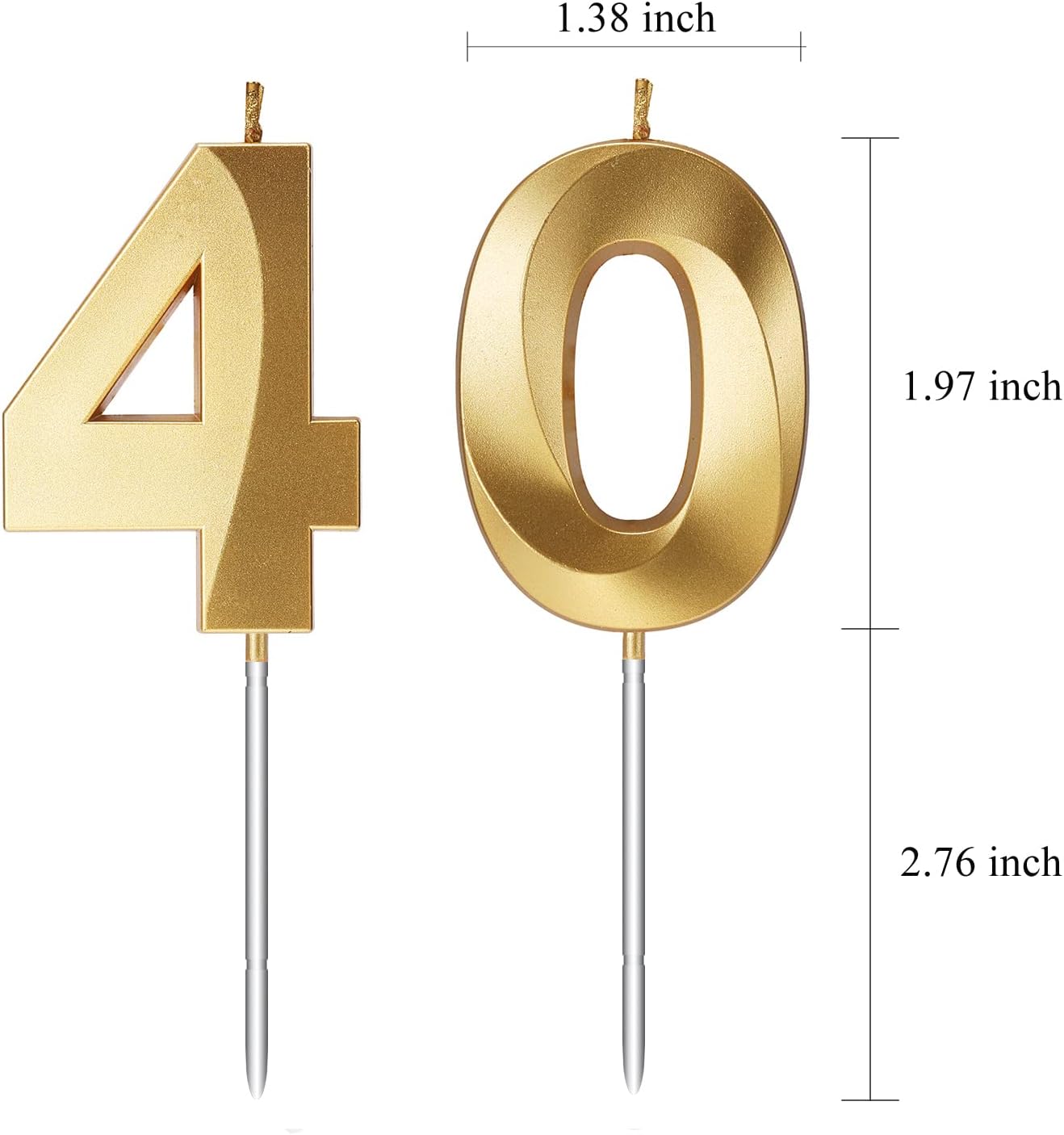 40th Birthday Candles for Cakes Numbers Candle Happy 40 Birthday 3D Designed Wedding Anniversary Party Cake Topper Decorations (40, Gold)