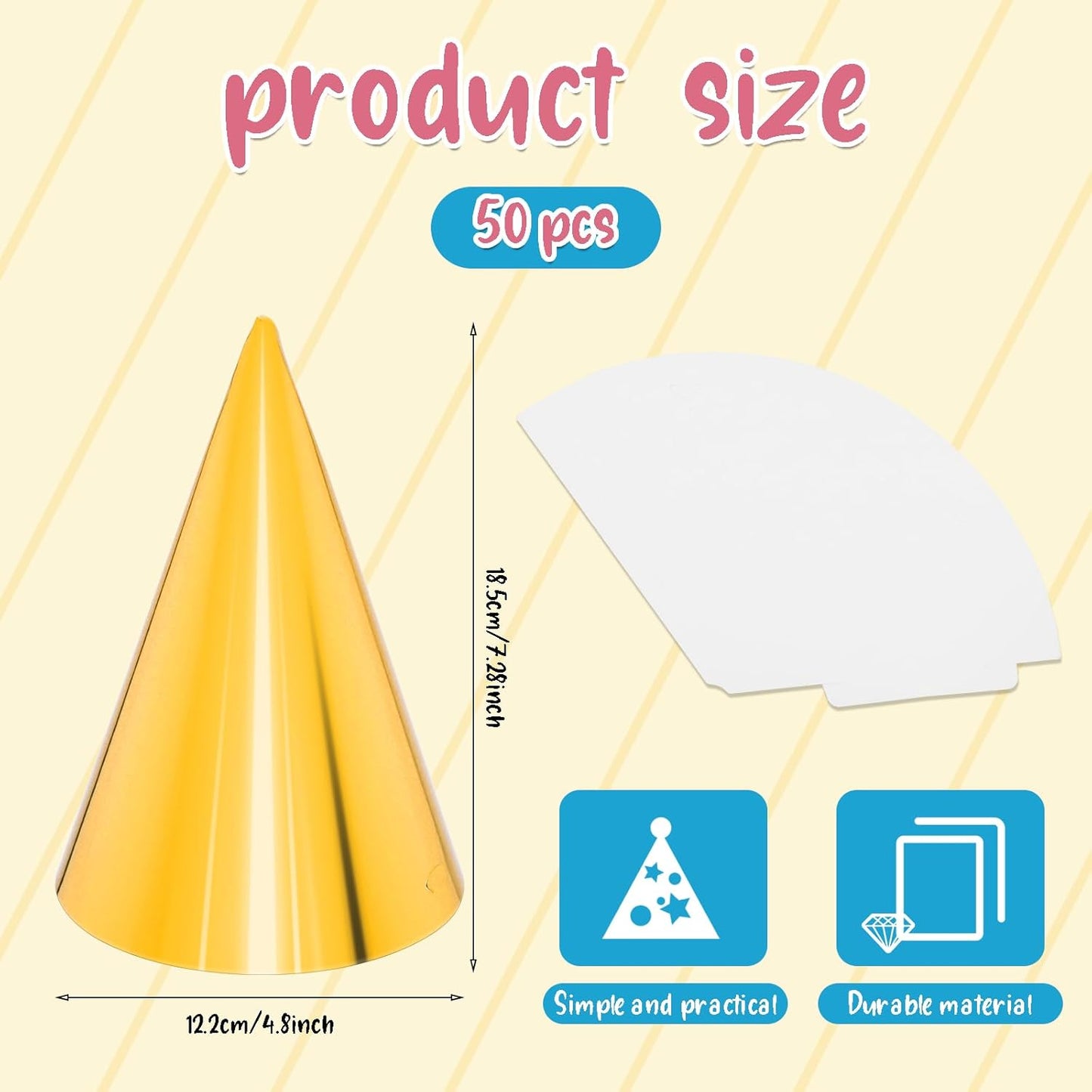 24 PCS Party Cone Hats DIY Birthday Paper Cone Hats for Kids and Adults Birthday, Baby Shower, Bridal Shower