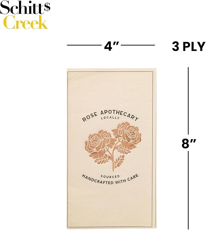Silver Buffalo Schitt’s Creek Rose Apothecary Vanity Napkins – 32 Count Linen-Feel Disposable Guest Towels for Bathroom or Events