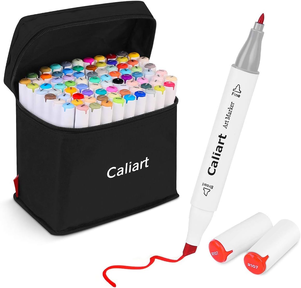 Caliart Alcohol Markers, 81 Colors Fine & Chisel Dual Tip Colored Markers for Adults Coloring Books Artists Illustration Sketch, Permanent Art Pen Set Drawing Supplies Gift