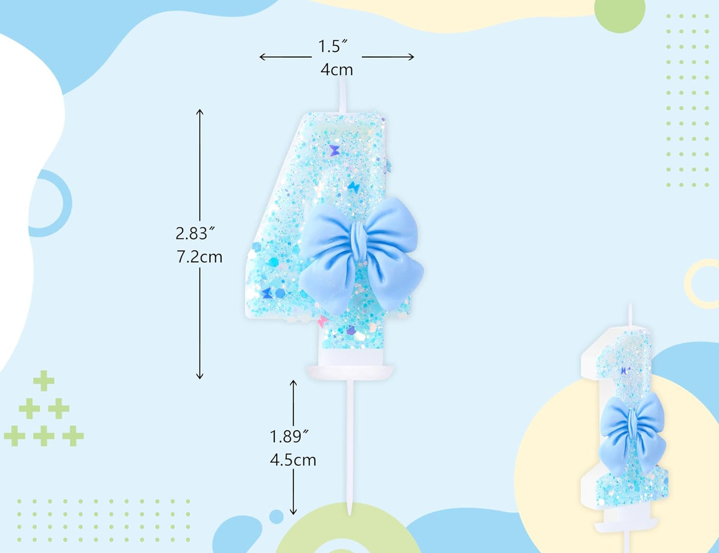 4 Birthday Candles Blue Bow Number 4 Cake Candles, 4th Cake Topper Decorations for Kids Pets Pastel Birthday Party Supplies (Number 4)