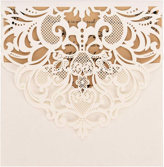 FOMTOR Laser Cut Invitations 50 Pack Laser Cut Wedding Invitations Card Kit with Blank Printable Paper and Envelopes for Wedding,Birthday Parties,Baby Shower (White)