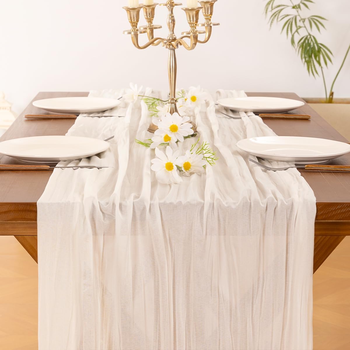 Socomi 15pcs Ivory White Cheesecloth Table Runner Fall Thanksgiving Boho Rustic Gauze 120 inch 10FT Cheese Cloth Runner for Wedding Party Baby Shower Birthday Home Decor Holiday Decorations