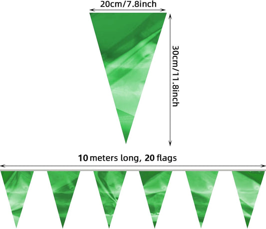 65FT Green Glitter Triangle Pennant Banner Flag Metallic Bunting Fabric Garland for Christmas Graduation Safari Birthday Tropical Jungles Wedding Bachelorette Engagement Party Decoration Supplies