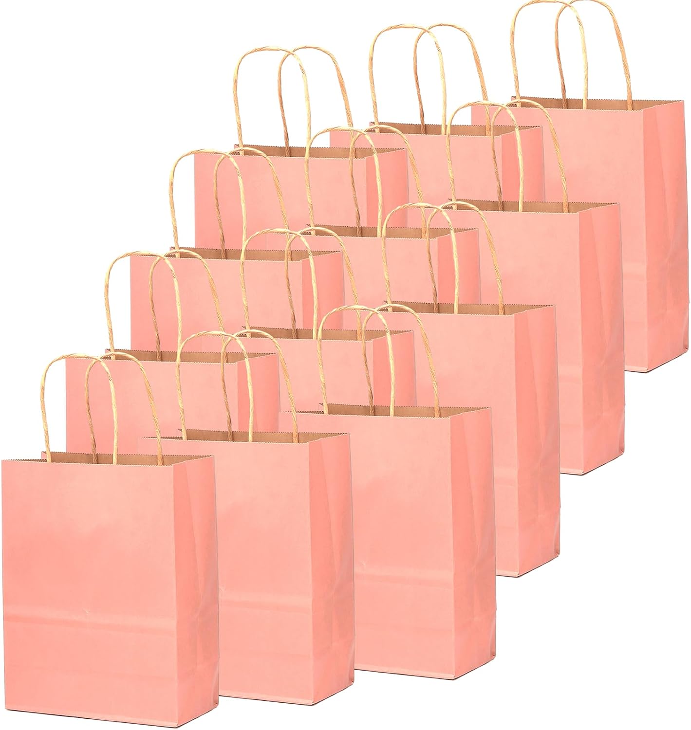 qiqee 100PCS Gift Bag with Handles Bulk Light Pink Paper Bags Multiple Uses (11"x5"x8" Medium Size)