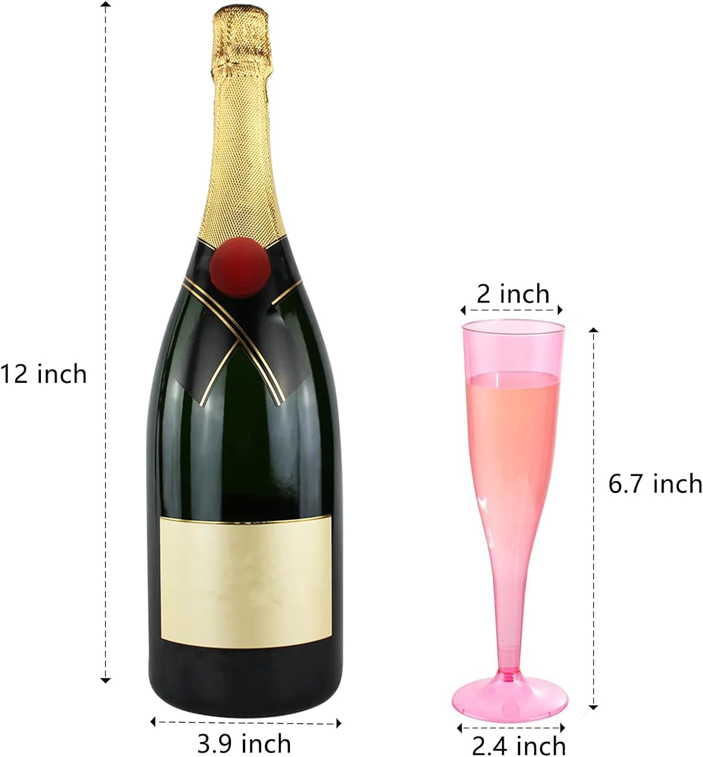 WDF 36 Pack Clear Pink Plastic Champagne Flutes - 7OZ Pink Champagne Flutes Plastic, Champagne Glasses Disposable for Party