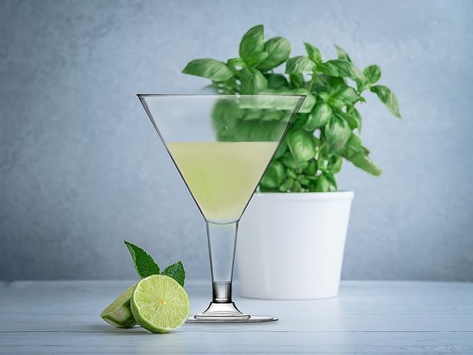 DecorRack 24 Martini Glasses, 7 oz -BPA Free- V-Shaped Plastic Glass, Perfect for Outdoor Parties, Weddings, Hosting, Stackable, Reusable, Disposable Stemmed Cups (Pack of 24)