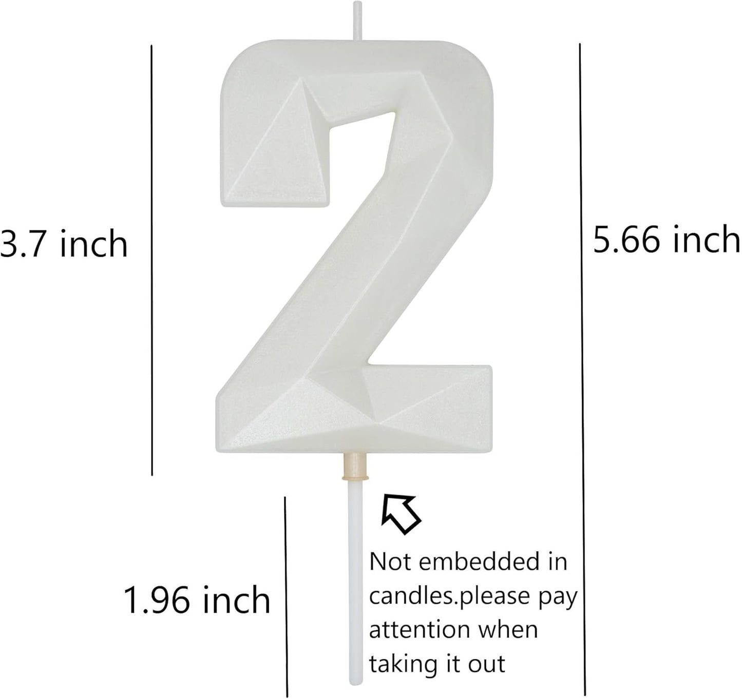 DERVENTA Large Birthday Candle Number 3D White 3.7 inch Party Celebration Anniversary Decoration Cake Topper 1 Piece (Number 2 White)