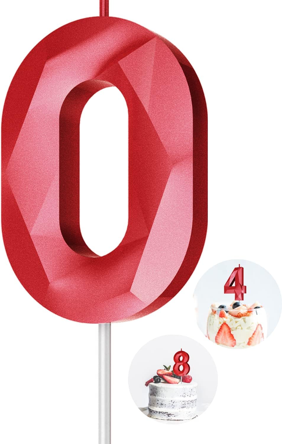 Number Birthday Candles(0 Candle Red) 3D Diamond Shape Number Happy Birthday Cake Candles for Birthday Party Wedding Decoration Reunions Theme Party