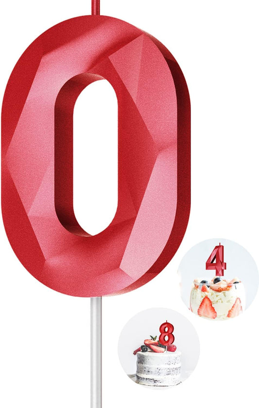 Number Birthday Candles(0 Candle Red) 3D Diamond Shape Number Happy Birthday Cake Candles for Birthday Party Wedding Decoration Reunions Theme Party