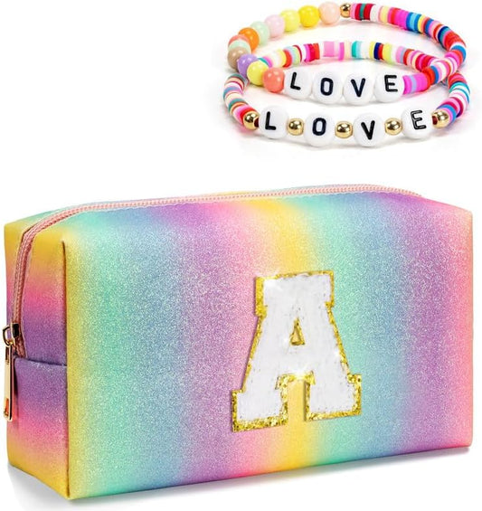 Birthday Gifts for 4 5 6 7 8 9 10 11 12 Year Old Girls, Initial Makeup Toiletry Bag for Kids, Kindergarten Graduation Gifts, Teacher Appreciation Gifts, Cute Trendy Stuff (Large)