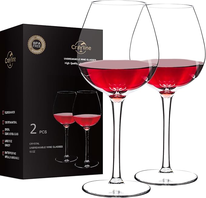 Plastic Wine Glasses Set of 2(15oz) |Unbreakable Wine Glasses with Stem|100% Tritan & BPA Free |Dishwasher Safe| Awesome For Pool, Beach, Travel, Pool, Camping, Beach, Picnic, Everyday Use.