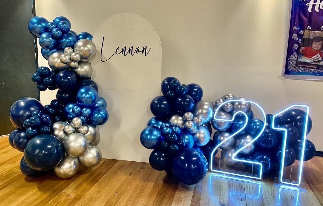Blue Balloon Arch Kit, 152Pcs Explosion Star Various Blue and Silver Latex Balloon Garland kit Different Size Balloons for Anniversary Birthday Wedding Baby Shower Dark Party Decorations
