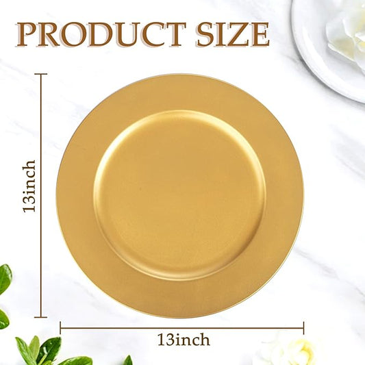 EI 13 Inch Gold Charger Plates,20pcs Round Charger Plates Bulk,Plastic Plate Chargers & Service Plate for Wedding,Party