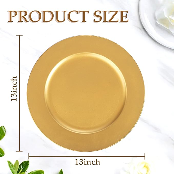 13 Inch Gold Charger Plates,50pcs Charger Plates Bulk,Chargers for Dinner Plate,Plastic Chargers Plate for Wedding,Party
