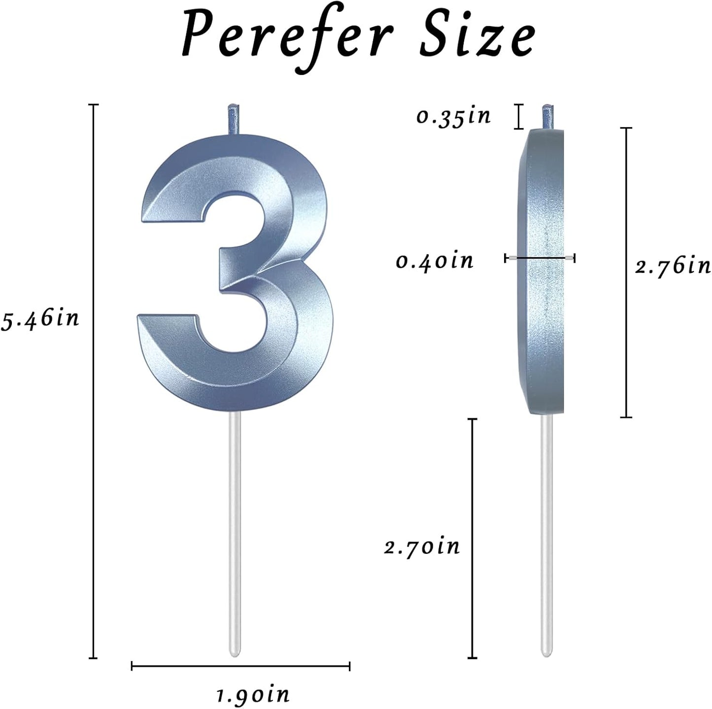 Blue Number 3 Candles, 3D Diamond 2.76 Inch Cake Topper Birthday Candles for Wedding Anniversary Cake Decorations, Happy Birthday Party Decorations