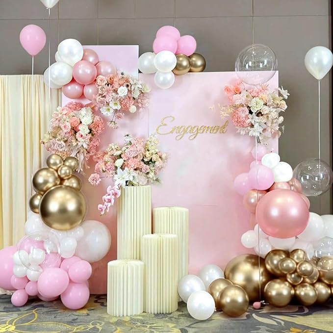 Pastel Pink White and Gold Balloons Garland Arch Kit, 167Pcs Latex Balloons Different Sizes 18 12 10 5 inch for Girl Birthday Baby Shower Graduation Wedding Party Decoration