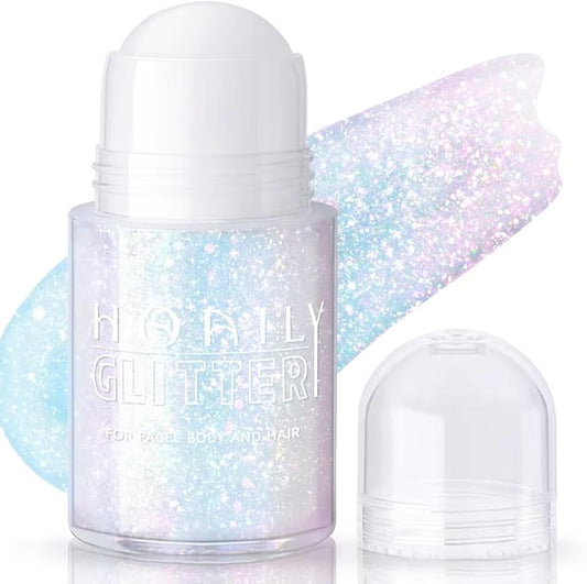 HOSAILY Roll-on Holographic Body Glitter Gel for Face Hair, Chameleon Color Changing Glitter Gel Under Light, Chunky Mermaid Sequins Festival Party Rave Accessories Shimmer Makeup (Sparkling Pink)