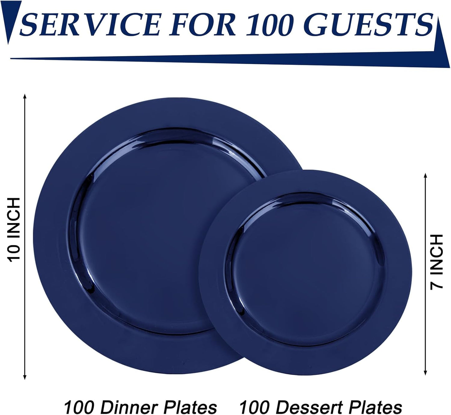 FLOWERCAT 200PCS Navy Blue Plastic Plates Disposable Plates for Party - Heavy Duty Plastic Plates - 10" &7" Plate for 100 Guests Halloween Parties and Events