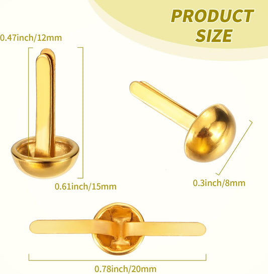 Hotop 500 Pcs Brads for Paper Crafts Metal Round Brass Paper Fasteners for Craft Art Crafting School DIY Supplies(0.3 x 0.8 Inch,Golden)