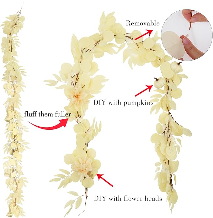 Greentime 1 Pack Artificial Eucalyptus Garland 6.5FT Champ Boho Fake Eucalyptus Vines with Willow for Wedding Arch DIY Wedding Table Centerpieces Baby Shower Farmhouse Wall Neutral Home Party Decor