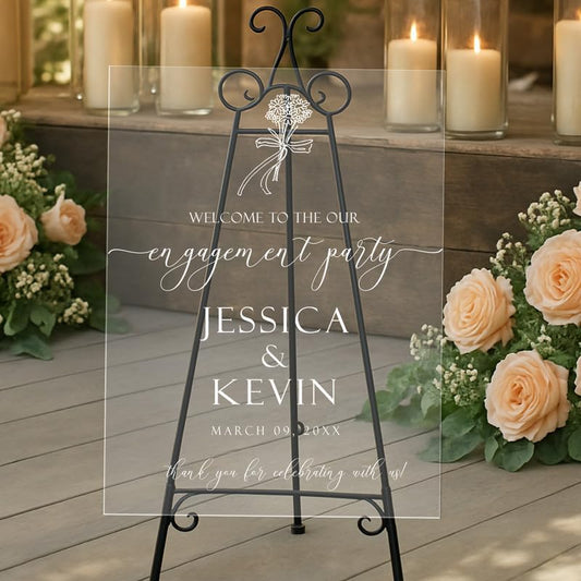 Elegant Floral Welcome Sign for Engagement Party - Classic & Timeless Couples Yard Sign with Custom Names