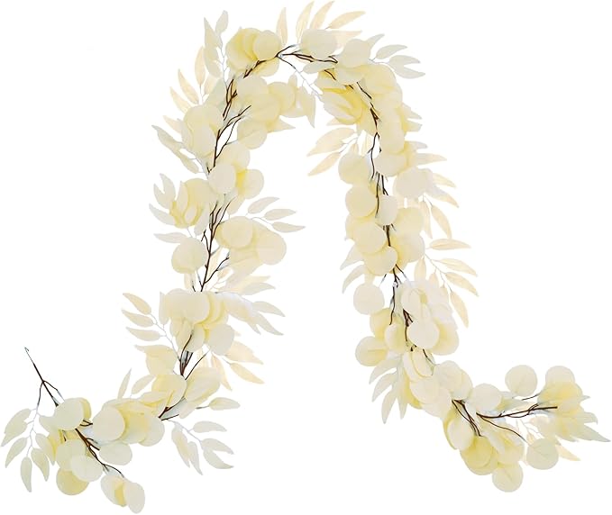 Greentime 1 Pack Artificial Eucalyptus Garland 6.5FT Champ Boho Fake Eucalyptus Vines with Willow for Wedding Arch DIY Wedding Table Centerpieces Baby Shower Farmhouse Wall Neutral Home Party Decor