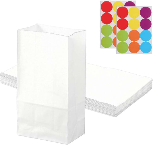 PATIKIL Party Favor Bag, 24 Pcs 5.1x3.1x9.4 Inch Medium Paper Candy Bags Gift Treat Celebration Halloween Goody Birthday Wedding Party with Stickers, White