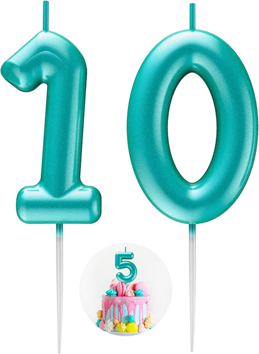 Blue Number 10 Candle Happy Birthday 3D Number Candles for Birthday Cake Party Decoration Wedding Anniversary Celebration Supplies