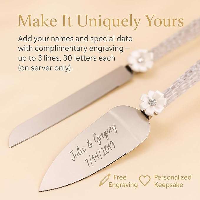 GIFTS INFINITY Personalized Wedding Cake Knife and Server Set with Engraving – Cake Cutting Utensil Set, Keepsake Gift for Wedding, Anniversary, Reception, Birthday & Other Occasions (CH-101WB)