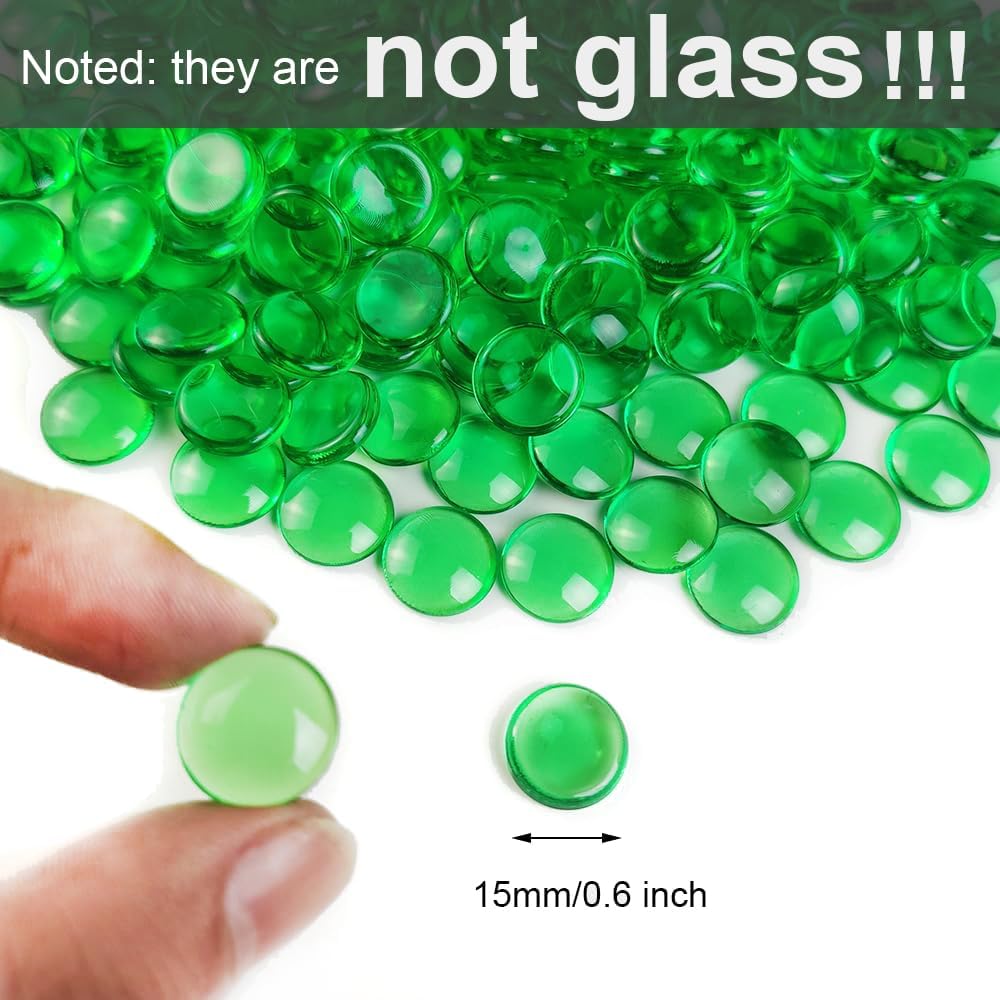 HappyFiller 630 PCS Green Color Acrylic Gems Plastic Flat Marbles Gemstones for Vase Fillers,Party Confetti Table Scatters Aquarium Fish Tank Fishbowl Pebbles Stones,Arts Crafts