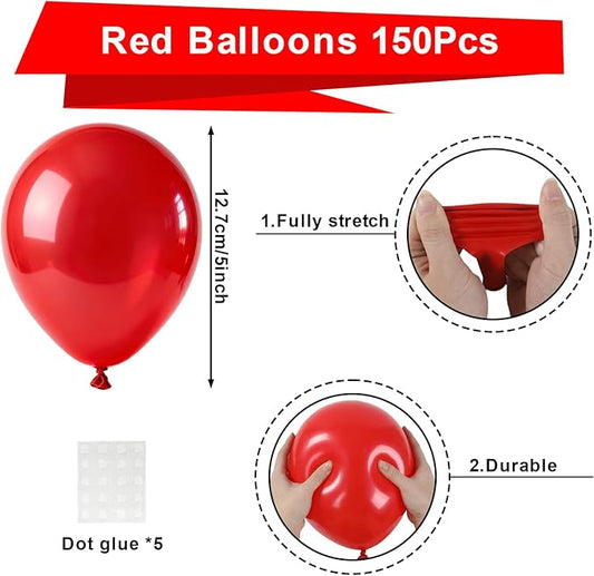 Patimate Red Balloons 150 Pack 5 Inch Matte Red Latex Balloons for Birthday Valentine's Day Christmas Independence Day Graduation Wedding Anniversary Engagement Bridal Shower Party Decorations