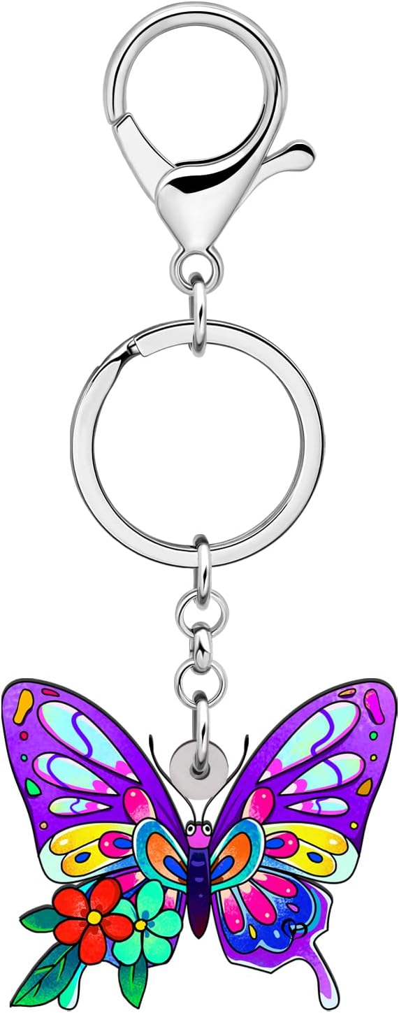 BONSNY Morpho Menelaus Butterfly Key Chains for Women Car Purse Bag Rings Pendant Charms