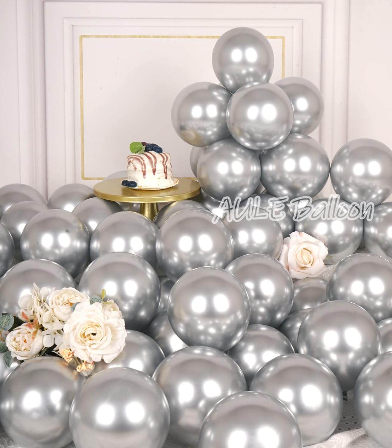 AULE Metallic Silver Balloons 5 inch 50 Pcs Silver Latex Balloons Chrome Helium Shiny Thicken Balloon Perfect Party Decoration for Wedding Birthday Baby Shower Graduation Christmas Carnival