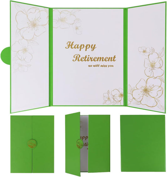 Large Retirement Card for Women Men, Happy Golden Years Party Decorations, Green Gold Farewell Guest Book Alternative, Happy Retirement Gifts Signature Board Book for Farewell Party Supplies（Green）