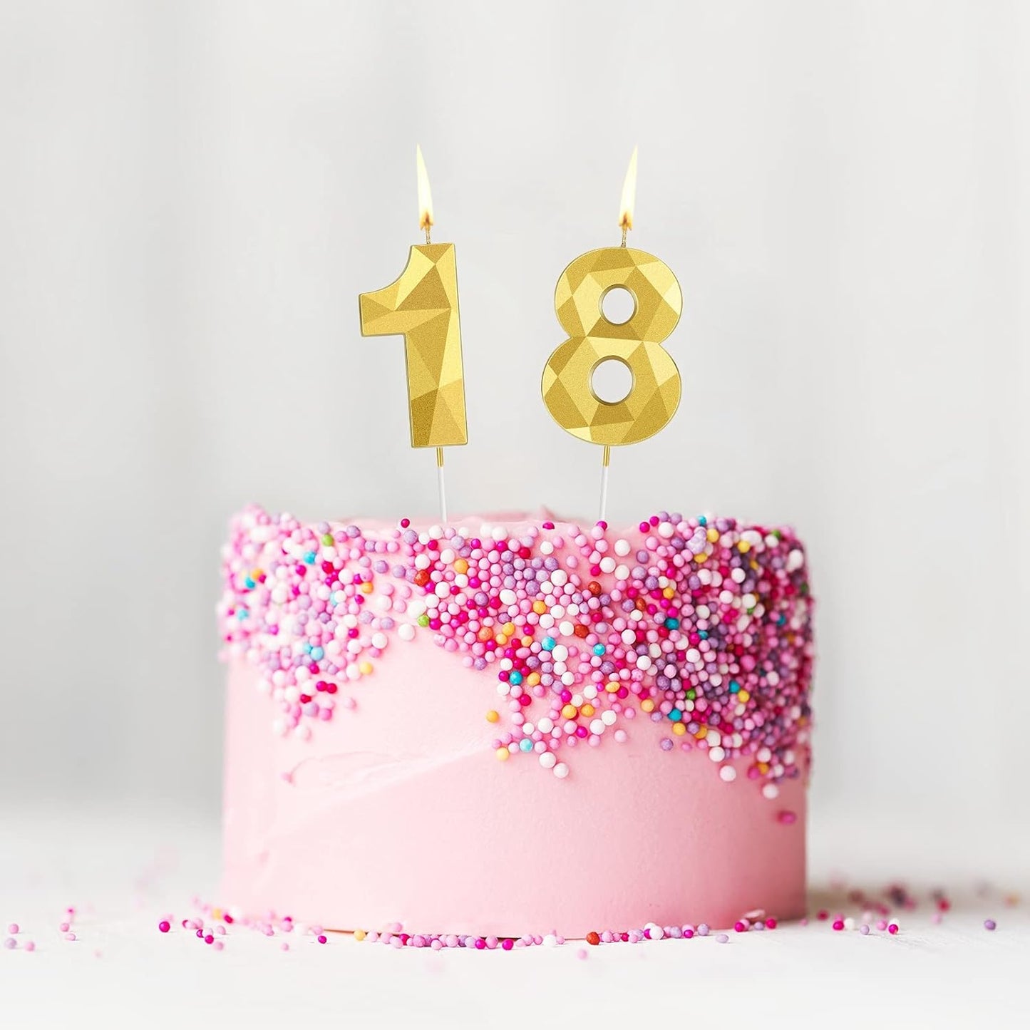 18th Birthday Candles, Gold 3D Diamond Shape Number 18 Candles Happy Birthday Cake Topper Decoration for Wedding Decor Theme Party Anniversary, 2 Inch