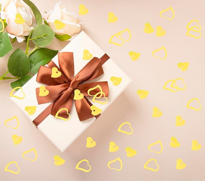 ONLYKXY 1200Pcs Love Heart Shaped Confetti, Table Wedding Decoration, Glitter Confetti for Wedding Party (Glitter Yellow)