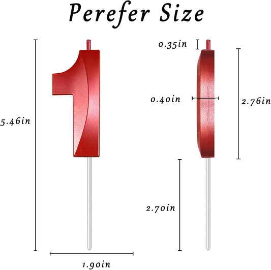 Red Number 1 Candles, 3D Diamond 2.76 Inch Cake Topper Birthday Candles for Wedding Anniversary Cake Decorations, Happy Birthday Party Decorations